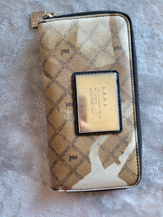 L.A.M.B. Accessories - L.A.M.B. Tan and White Signature Zip Wallet